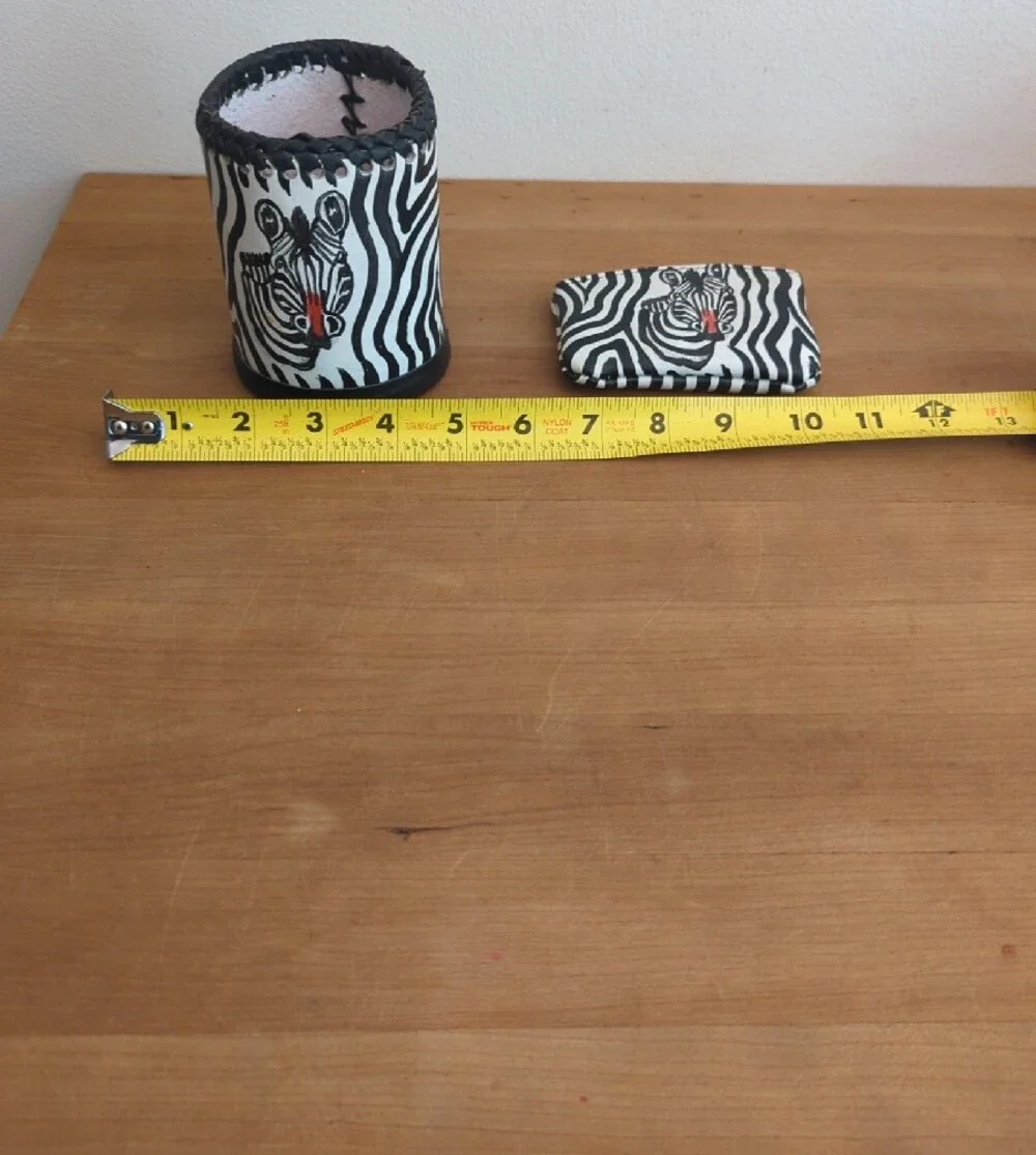 Zebra Print Pencil Cup & Coin Pouch Set - Black & White